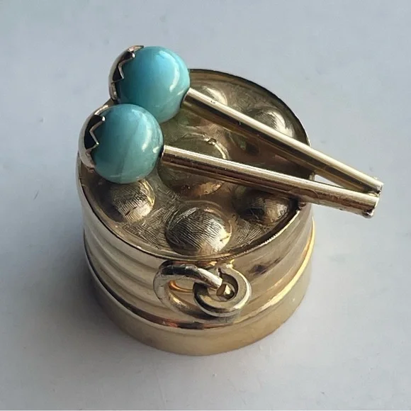 14K Yellow Gold Drum Charm Pendant 6.30 grams Vintage - Picture 7 of 16